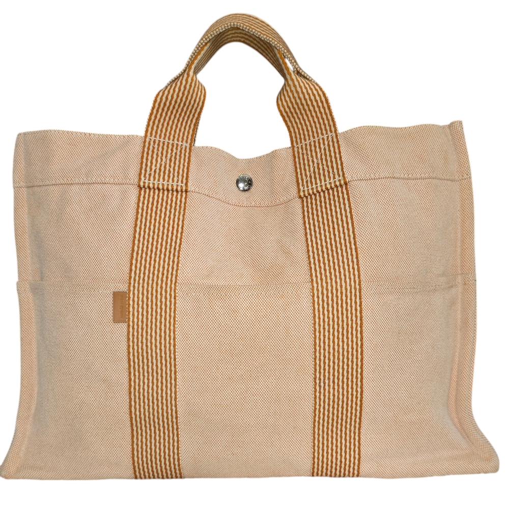 Hermes Canvas Tote Bag Tan Orange MM